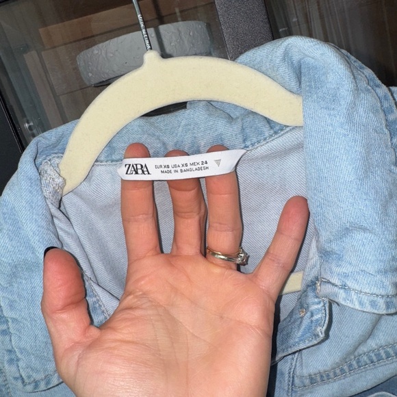 Zara denim playsuit romper utility button down short sleeve light wash pockets - Picture 4 of 8